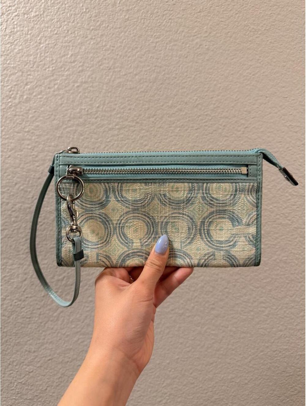 Coach Blue Audrey Op Canvas Wristlet